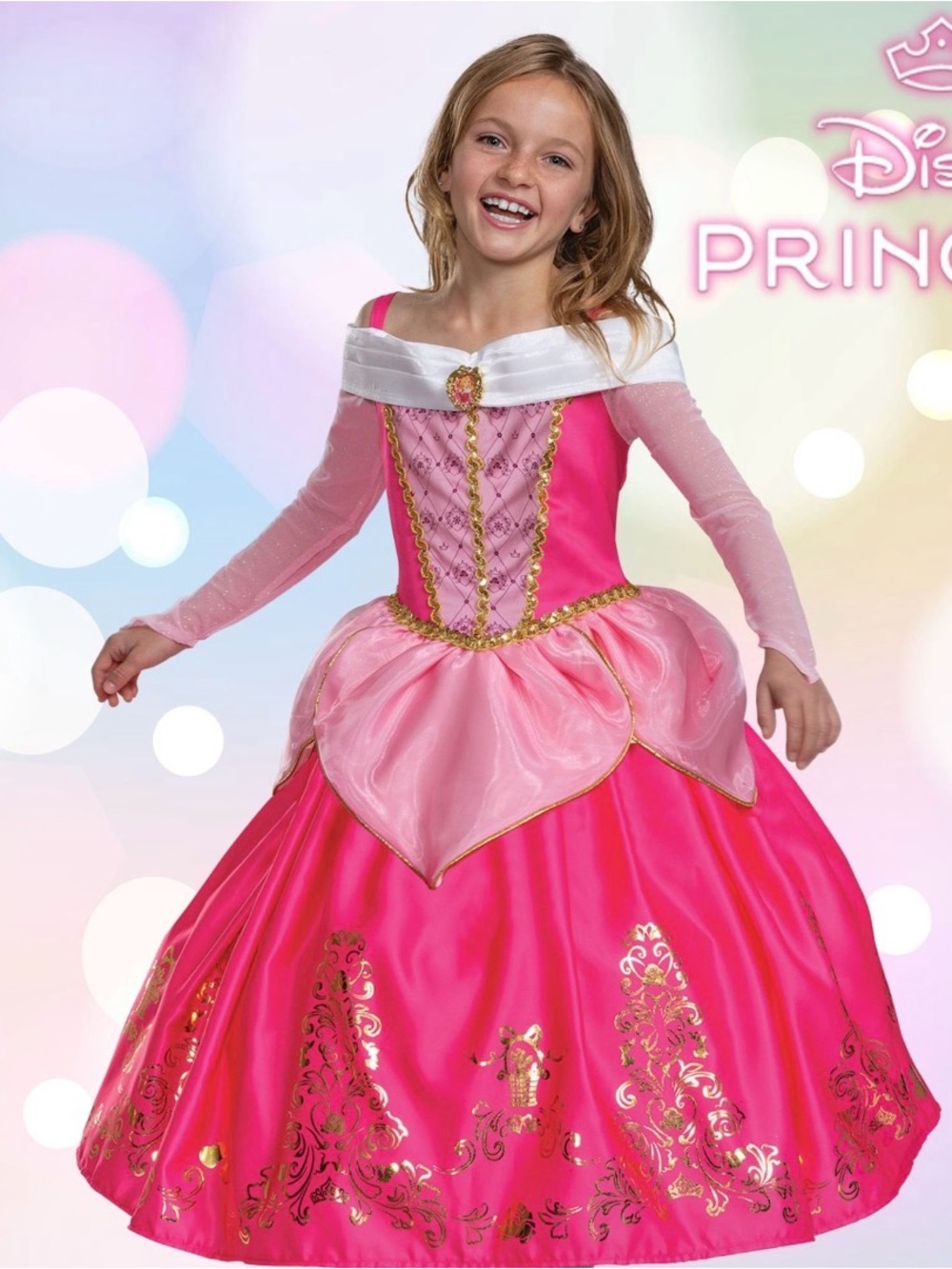 Disney Pink Aurora Girls' Princess Gown with Gold Accents Brand New Size 3-4t